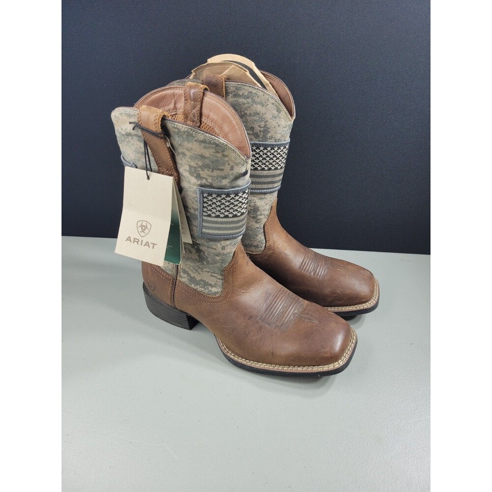 Ariat Mens Sport Patriot Green Camo Western Boots Brown Square Toe Size 8.5D